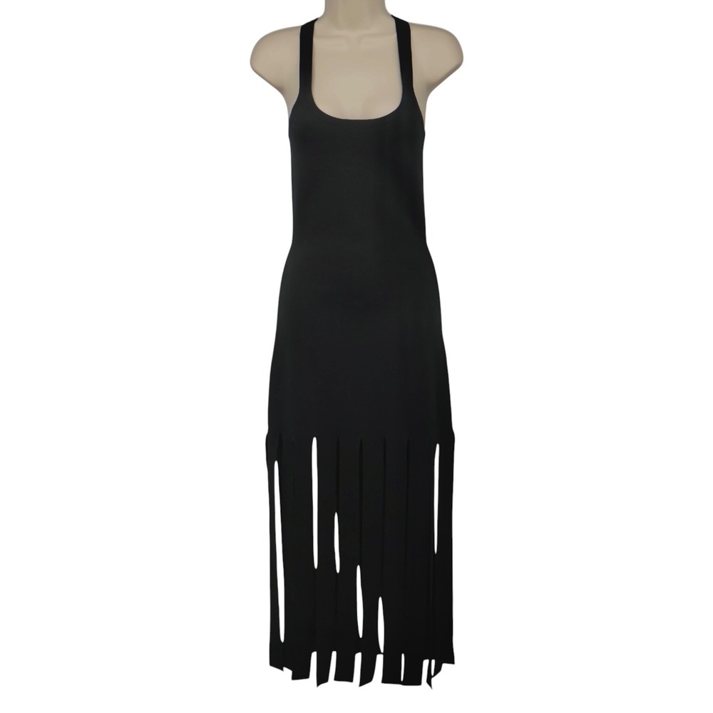 Michael‎ Kors Collection Streamer Fringe Maxi Dress Black NWT XS Racerback